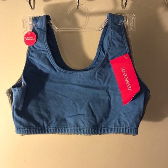 Lily of France White Blue Gray Tank Top Style Sports Bras - Picture 2 of 4